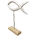 Fisch Puri, silber, Alu/Holz, 12x5x24 cm