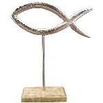 Fisch Puri, silber, Alu/Holz, 12x5x24 cm
