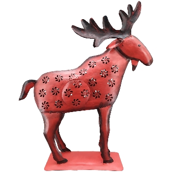 Elch Kanu, rot, Metall, 20x21x50 cm