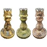 KerzenStänder Coloré, gelb/grün/rosa, Glas/Metall, 9x9x15,5 cm