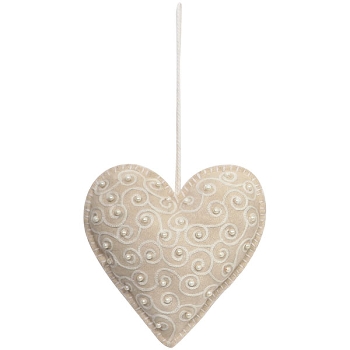 HerzHänger Dost, beige-weiß, Stoff, 20x2x19 cm