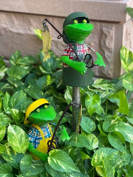 ZaunHocker Frosch Angler Kanu, Metall, 19x14x25 cm