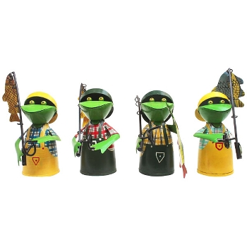 ZaunHocker Frosch Angler Kanu, Metall, 19x14x25 cm