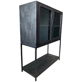 Schrank Sobre, schwarz, Holz/Glas/Metall, 100x40x125 cm