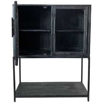 Schrank Sobre, schwarz, Holz/Glas/Metall, 100x40x125 cm