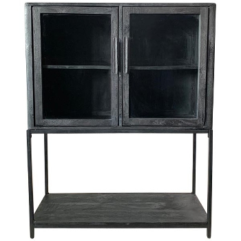 Schrank Sobre, schwarz, Holz/Glas/Metall, 100x40x125 cm
