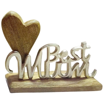 SchriftZug BestMom Puri, natur/silber, Holz/Aluminium, 14x5x17 cm