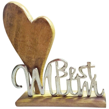 SchriftZug BestMom Puri, natur/silber, Holz/Aluminium, 22x5x22 cm