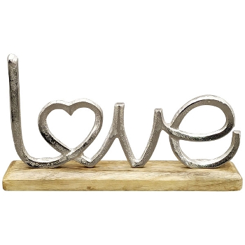 LOVE Puri, silber, Alu/Holz, 30x5x27 cm