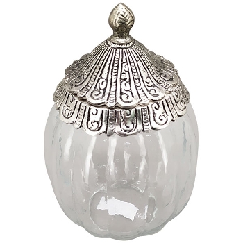 Bonboniere Iride, transparent/silber, Glas/Aluminium, 13x13x19 cm