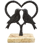 VogelPaar Sobre, schwarz/natur, Aluminium/Holz, 11x5x13,5 cm