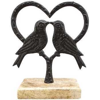 VogelPaar Sobre, schwarz/natur, Aluminium/Holz, 13,5x5x16 cm