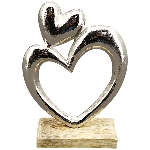 Herz Puri, silber/natur, Aluminium/Holz, 13x0,5x18,5 cm