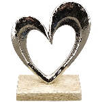 Herz Puri, silber/natur, Aluminium/Holz, 12x5x15,5 cm