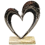 Herz Puri, silber/natur, Aluminium/Holz, 15x5x21 cm