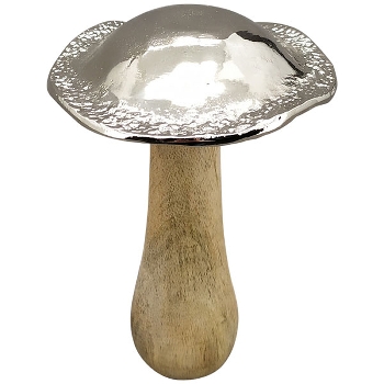 Pilz Puri, silber/natur, Aluminium/Holz, 10,5x10,5x15 cm