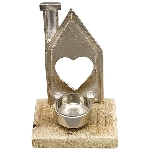 Haus TeeLichtHalter Puri, silber/natur, Aluminium/Holz,