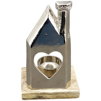 Haus TeeLichtHalter Puri, silber/natur, Aluminium/Holz,