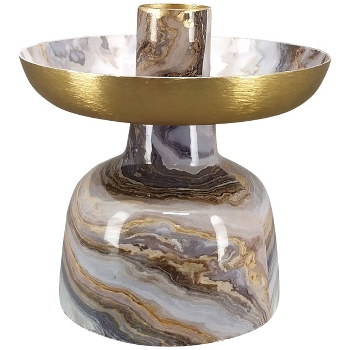 KerzenHalter EnameL, gold/braun, Metall,10x10x10 cm