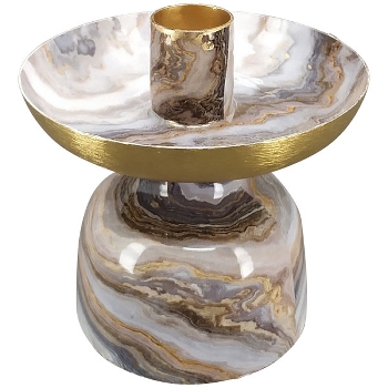 KerzenHalter EnameL, gold/braun, Metall,10x10x10 cm