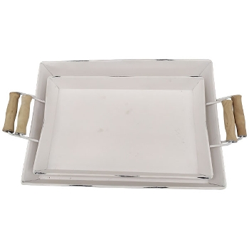 TablettSet/2 ClairBlanc, weiß, Metall/Holz, 35,5x17x5 cm,