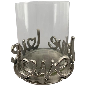 WindLicht GROS, silber, Glas/Alu, 14x14x14 cm