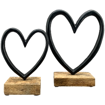 Herz Sobre, schwarz, Alu/Holz, 16x2,5x21 cm