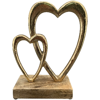 Herz Puri, gold, Alu/Holz, 19x2,5x22 cm