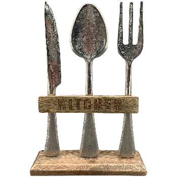 KüchenDeko Puri, silber/natur, Alu/Holz, 15,5x5x21 cm