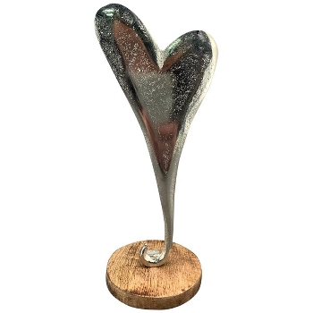 Herz Puri, silber, Alu/Holz, 8x6x15 cm