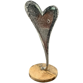 Herz Puri, silber, Alu/Holz, 8x7,5x20 cm