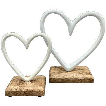Herz Puri, weiß, Alu/Holz, 10x5x11,5 cm