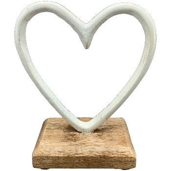 Herz Puri, weiß, Alu/Holz, 10x5x11,5 cm