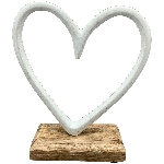 Herz Puri, weiß, Alu/Holz, 15x5x16,5 cm