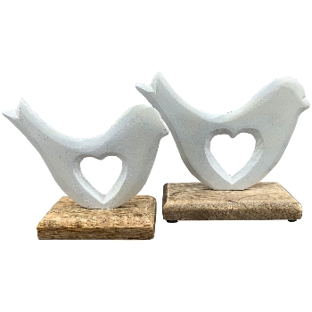 Vogel Puri, weiß, Alu/Holz, 13x5x10 cm