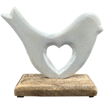 Vogel Puri, weiß, Alu/Holz, 13x5x10 cm