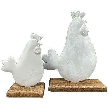 Huhn Puri, weiß, Alu/Holz, 16x7,5x23 cm