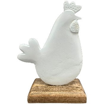 Huhn Puri, weiß, Alu/Holz, 16x7,5x23 cm