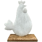 Huhn Puri, weiß, Alu/Holz, 33x7,5x32 cm