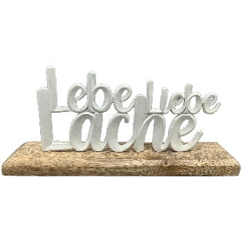 Lebe Liebe Lache Puri, weiß, Alu/Holz, 25x5x14 cm