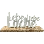 Lebe Liebe Lache Puri, weiß, Alu/Holz, 25x5x14 cm
