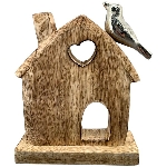 Haus mit Vogel Dost, natur/silber, Holz/Alu, 10x5x12 cm