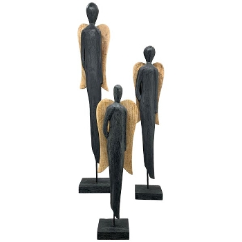 Engel Artisanal, schwarz/natur, Holz, 21x14,5x110 cm