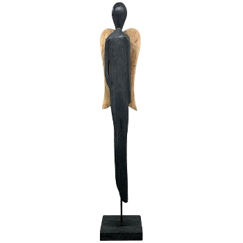 Engel Artisanal, schwarz/natur, Holz, 21x14,5x110 cm