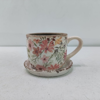 PflanzTasse mit Teller Mush, Keramik, 14x10,5x8,5 cm