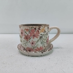 PflanzTasse mit Teller Mush, Keramik, 14x10,5x8,5 cm