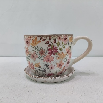 PflanzTasse mit Teller Mush, Keramik, 21,5x15,5x12,5 cm