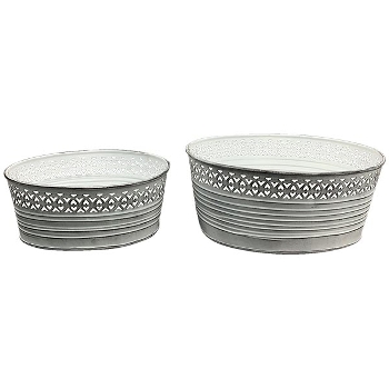 Schalen Set/2 ClairBlanc, weiß, Metall, 24,5x18x9,5 cm,