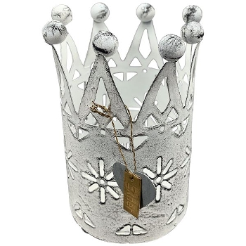 Krone ClairBlanc, weiß, Metall, 6,5x6,5x11 cm