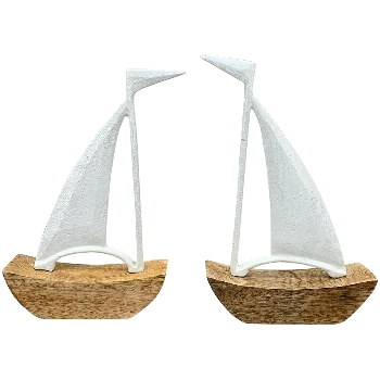 Schiff Puri, weiß/natur, Alu/Holz, 16x3,5x25 cm